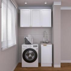 Imagem de Lavanderia Modulada 2 Peças 1 Armário Aéreo 3 Portas 1 Balcão Cabecasa Madeiramadeira Branco