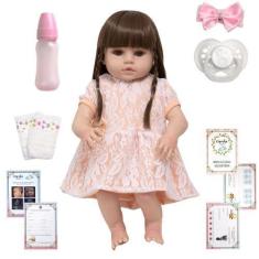 Imagem de Bebe Reborn Boneca Grande Vestido Salmão Pode Dar Banho - Cegonha Rebo