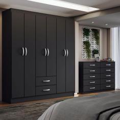 Imagem de Guarda-Roupa Casal Maya 6 Portas 2 Gavetas com Cômoda 10 Gavetas Preto