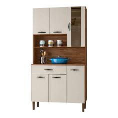 Imagem de Armário de Cozinha Compacta 6 Portas e 1 Gaveta 90 cm Gold Nogueira/Off White - Pallazio