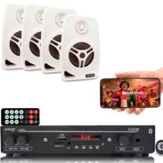 Imagem de Kit Som Ambiente 1002 Bt Control+ 4 Caixas Parede Branca 55w