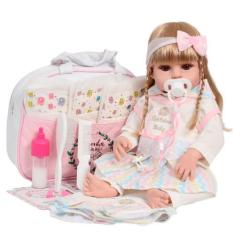 Imagem de Boneca Reborn Bebê Loira 100% Vinil Siliconado + Acessórios - Cegonha