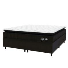 Imagem de Cama Box Casal Queen Colchão Pillow Top Espuma Night Rest 158x198x67cm Preto Veludo/Branco Hellen - Suporta até 120kg por Pessoa