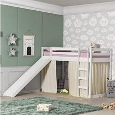 Imagem de Cama Infantil Prime Alta Ii com Escorregador e Tenda Casatema Branco/creme