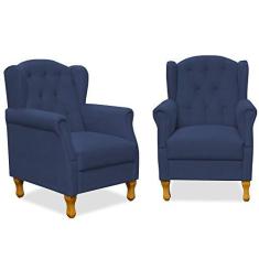 Imagem de Kit 02 Poltronas Decorativas Para Sala de Estar Yara P02 Suede  Marinho - Lyam Decor