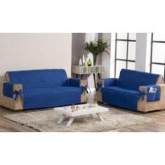 Imagem de manta capa protetor sofá 2 e 3 lugares king com laço azul