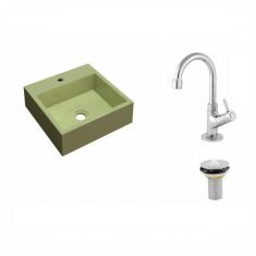 Imagem de Kit Cuba Q395 Com Torneira 1198 Metal E Válvula 1 Pol. Compace Verde Acqua