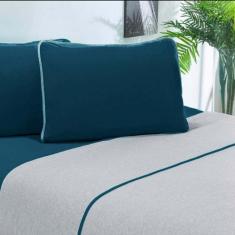 Imagem de Jogo De Cama Malha Lençol 100% Algodão Urbano 4 Peças Casal - Azul Pet