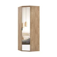 Imagem de Guarda Roupa Modulado Canto 45º 1 Porta com Espelho 2 Cabideiros 3 Prateleiras Belmax Carvalho