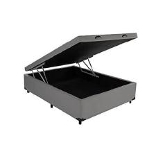 Imagem de Cama Box Baú Casal Blindado Sintético Cinza Com Pistão A Gás