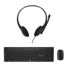 Imagem de Combo Office - Combo Teclado e Mouse Sem Fio 1200dpi e Headset Basic Conexão P3 45mw Preto - TC251K