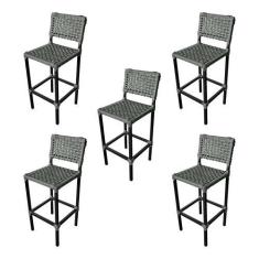 Imagem de Kit 5 Banquetas Alta com Encosto Bistrô Corda Naútica Base Aluminio Fr