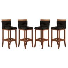 Imagem de Kit 4 Banquetas Média Encosto Estofado 38x92 Cm Paris Madeira Maciça C