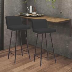 Imagem de Kit Mesa Suspensa de Parede Fixa mdf Castanho + 2 Banquetas Lexi Ferro Marrom Suede Preto - Ahazzo Móveis