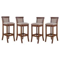 Imagem de Kit 4 Banquetas Estofadas Alta Com Encosto 36 x 100 Cm Mônaco Madeira 