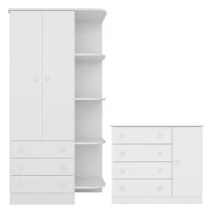 Imagem de Quarto de Bebê Doce Sonho com Roupeiro 825 e Cômoda Sapateira 2561 Qmovi Branco