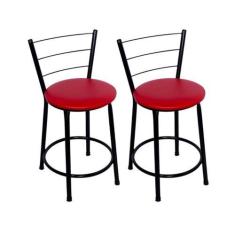 Imagem de Kit 2 Banquetas Baixas Preta com Encosto Assento Vermelho - Fortmix