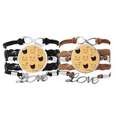 Imagem de DIYthinker Pulseira Cat Head Mewing Animal Cartoon com alça de mão e pulseira de couro com cordão para presente duplo