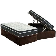 Imagem de Cama Box Baú Solteiro: Colchão Molas Bonnel Orthoflex Venezia + Base Crc Suede Brown(88x188)