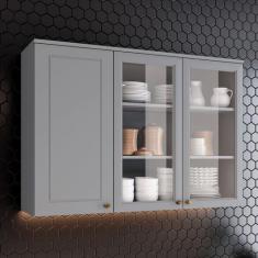 Imagem de Armário Aéreo Cozinha 120 Cm Americana 3 Portas 100% Mdf Cinza C363 -