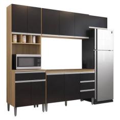 Imagem de Cozinha Modulada 4 Peças Balcão Sem Tampo 120cm Andréia Amêndoa/Preto