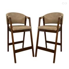 Imagem de Kit 2 Banquetas Alta de Madeira Maciça Pinhão Ravena com Encosto Sintético Bege CCS