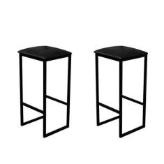 Imagem de Jogo 2 Banqueta Alta Cozinha Balcão Bistrô Industrial Preta Assento Es