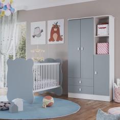Imagem de Quarto De Bebê Completo Berço Com Guarda Roupa 3 Portas 2 Gavetas 2 Nichos Algodao Doce