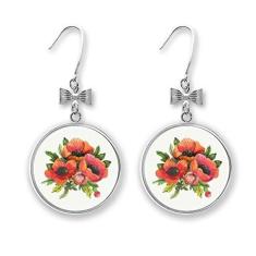 Imagem de Brincos de flor com desenho de papoula de milho e gancho perfurado