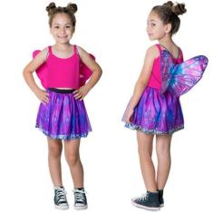 Imagem de Fantasia Fada Borboleta Infantil Menina Asa E Saia De Tutu Feito Em Po
