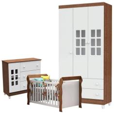 Imagem de Quarto De Bebê Mariah 3 Portas Com Berço Lara Branco Acetinado Amadeirado - Carolina