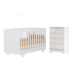 Imagem de Quarto de Bebê com Berço Mini Cama 100% Mdf Life e Cômoda de Bebê 100% Mdf 4 Gavetas Soft Life Branco