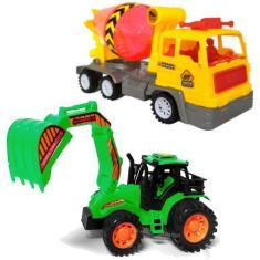 Imagem de Carrinho Escavadeira com Caminhão Betoneira Brinquedo de Fricção - Fut