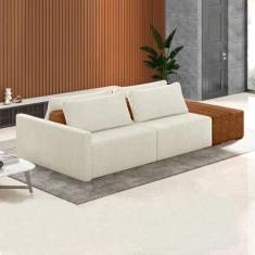 Imagem de Sofá Ilha Modulado Milos 252cm Puff Lateral OffWhite Caramelo Manchado Bouclê/PU G33 - Gran Belo