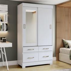 Imagem de Guarda-Roupa Solteiro Marel 2 Portas 4 Gavetas com Espelho Flex Branco/Rosa - Briz