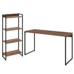 Imagem de Kit Escritório Estante 4 Prateleiras Com Mesa 135Cm Nogal