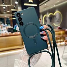 Imagem de Capa magnética de cordão crossbody para Samsung Galaxy S24 S23 S22 S21 Note 20 Ultra 10 S20 FE Plus capa macia de silicone, verde escuro, para Samsung S21 FE