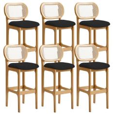 Imagem de Kit 06 Banquetas Altas Para Cozinha Bancada Sala Tela Betta Fixa L02 Suede Preto - Lyam