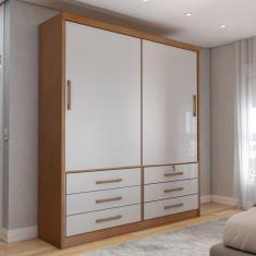 Imagem de Guarda-Roupa Solteiro Essence 2 Portas 6 Gavetas com Chave Cinamomo/Off White - Panorama Móveis