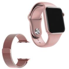 Imagem de Relógio Smartwatch W58 Rosa Android Ios + 1 Pulseira Extra De Aço Rose