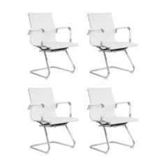 Imagem de Kit com 4 Cadeiras Esteirinha Presidente Escritório Fixa Branco