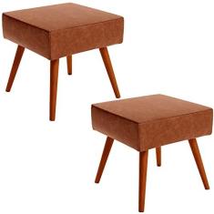 Imagem de Kit 02 Puffs Banqueta Decorativa Com Pés Palito Lívia W01 Couríssimo Camel - Lyam Decor