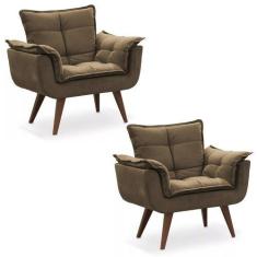 Imagem de Kit 02 Poltronas Decorativa Opalla Pés Palito Suede Marrom - DS Móveis