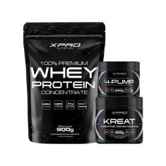 Imagem de Kit 100% Whey Protein 900g + Creatina Kreat 300g + Pré-Treino 4-Pump 250g - Xpro Nutrition-Unissex