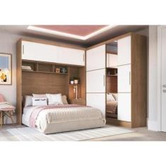 Imagem de Guarda Roupa Casal Modulado 2 Peças com Espelho Classic Macadâmia/branco Line-duna