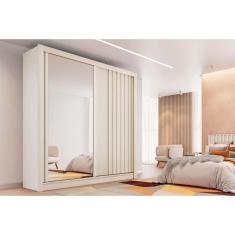 Imagem de Guarda Roupa Solteiro 2 Portas de Correr (1 Ripada e 1 c/ Espelho) e 4 Gavetas Lugano Off White - Europa