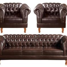 Imagem de Conjunto Sofá Chesterfield 3 Lugares + 2 Poltronas Dom Pedro Café