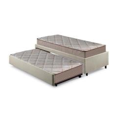 Imagem de Bicama Box Solteiro Linho Bege 88x188 Com Dois Colchões Espuma Supreme