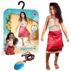 Imagem de Fantasia Moana Personagem Disney Com Colar Infantil Menina - Super Mag