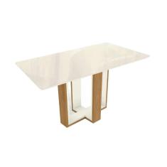 Imagem de Mesa Multiuso Cozinha Centella c/ Tampo Madeirado c/ Vidro 90x160cm Freijó/Off White - Kappesberg